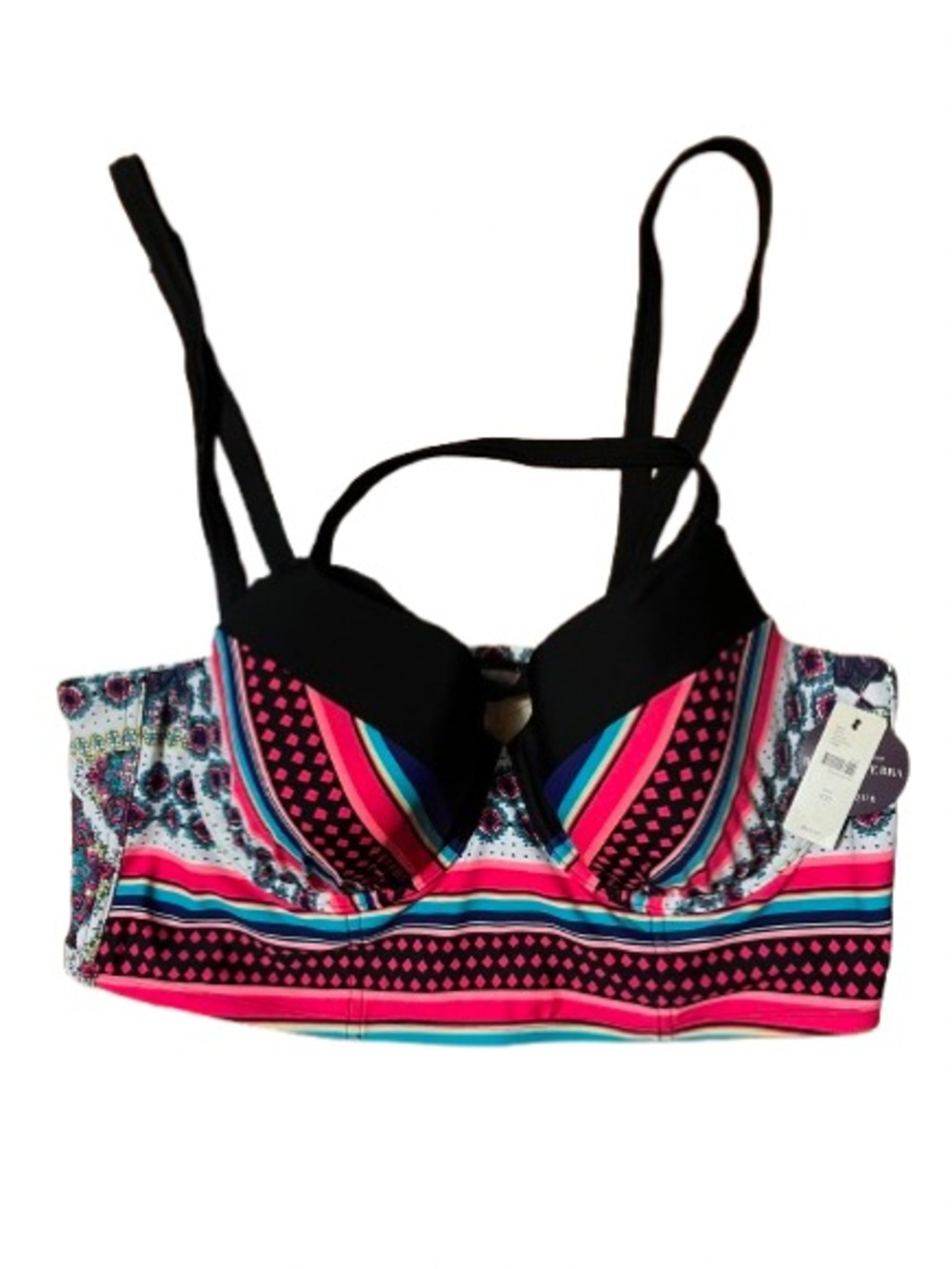 NWT Swim by Cacique Balconette Striped & Printed Longline Bikini Top Size 40D